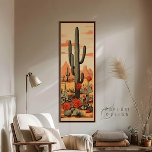 Lange horizontale Wandkunst, große gerahmte Leinwand, Wüstenlandschaft in Arizona, Kaktus, langes schmales Dekor, breites vertikales gerahmtes Poster