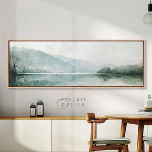 Green Lake Landschaftsbild: Großer Leinwanddruck, gerahmt über dem Bett