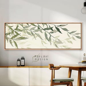 Sage Green Botanical Framed Canvas: Long Horizontal Floral Wall Art