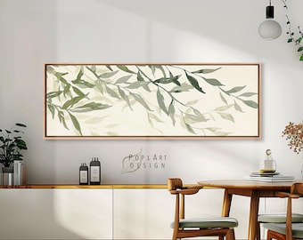 Sage Green Botanical Framed Canvas: Long Horizontal Floral Wall Art
