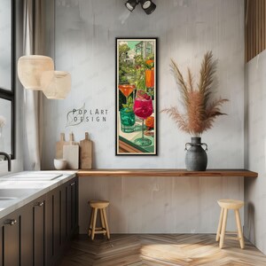 Jugendstil Cocktail Wandkunst: Lange Schmal Bunte Sommer Drinks auf Leinwand gerahmt Bild 4