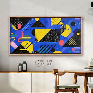 Geometric Statement Wall Art: Mid Century Modern Colorful Abstract Large Framed Canvas
