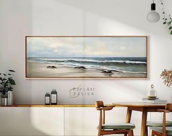 Triptyque D'art Mural Abstrait Maritime Sur Toile - Paysage Mer, Bleu Dominant, Cadre Bois Prêt à Accrocher