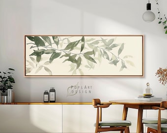 Sage Green Botanical Framed Canvas Art: Long Panoramic Print