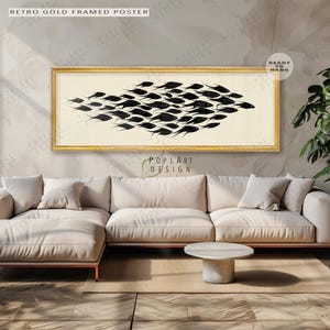 Gerahmte Fisch Leinwand Wandkunst: Minimalistische Oversize Ozean-Kunst in Schwarz und Beige