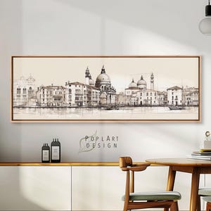 Framed Cityscape Canvas Art: Long Panoramic Print