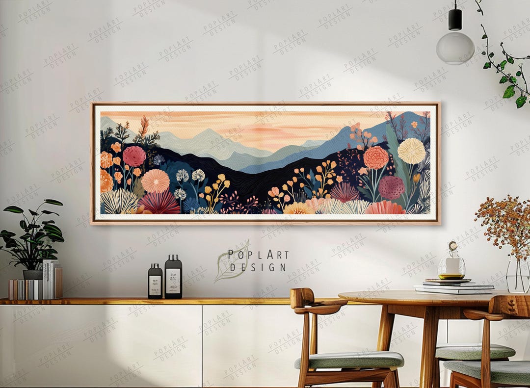 Wildflower Mountain Landscape Wall Art : Large Horizontal Vintage ...