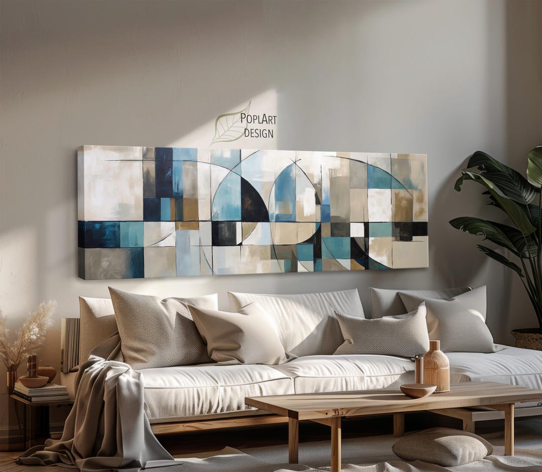 Long Horizontal Wall Art, Mid Century Modern Framed Canvas, Ready to ...