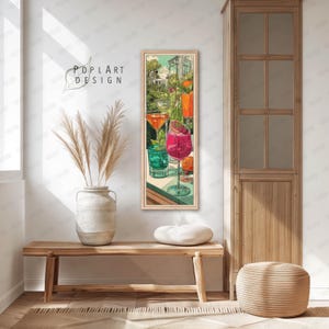Jugendstil Cocktail Wandkunst: Lange Schmal Bunte Sommer Drinks auf Leinwand gerahmt Bild 6