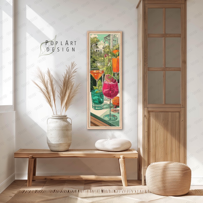 Jugendstil Cocktail Wandkunst: Lange Schmal Bunte Sommer Drinks auf Leinwand gerahmt Bild 6
