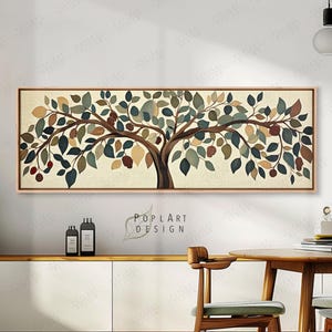 Encadré sur toile Arbre de vie : longue tapisserie d'art murale horizontale vintage