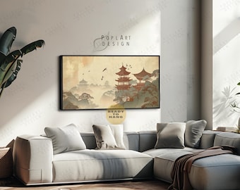 Japanese Flying Cranes Art: Vintage Birds Print, Framed Canvas