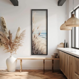 Arte de parede costeira vertical: pintura vertical longa e estreita de paisagem oceânica, pôster grande em tela emoldurada