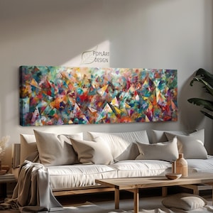 Long Horizontal Wall Art, Large Framed Canvas, Abstract Modern Art, Panoramic Landscape, Above Bed Decor, Colorful Oversized Framed Poster