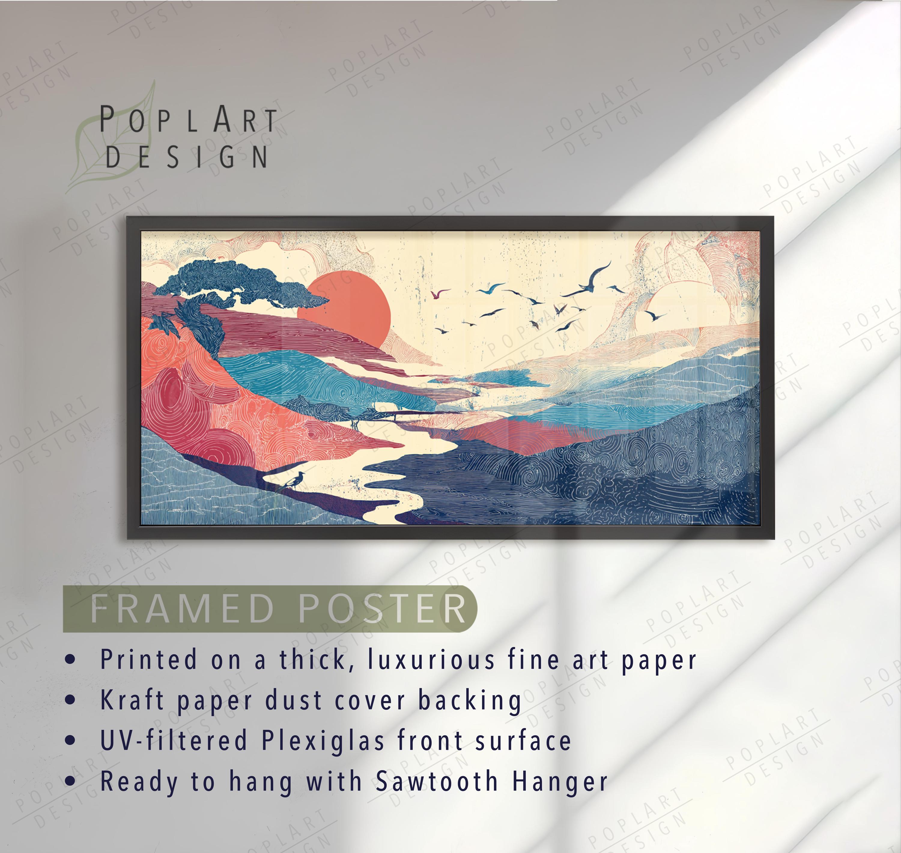 Japanese Landscape Wall Art : Large Horizontal Sunset Mountain Painting ...