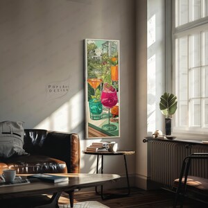 Jugendstil Cocktail Wandkunst: Lange Schmal Bunte Sommer Drinks auf Leinwand gerahmt Bild 7