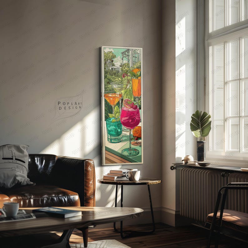 Jugendstil Cocktail Wandkunst: Lange Schmal Bunte Sommer Drinks auf Leinwand gerahmt Bild 7
