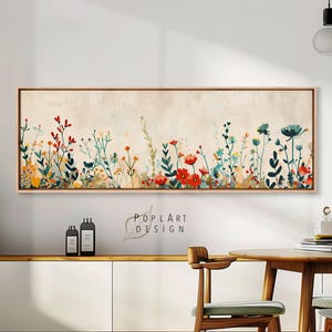 Wildflowers Garden Framed Canvas: Panoramic Floral Landscape Art