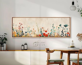 Lienzo enmarcado de jardín de flores silvestres: arte paisajístico floral panorámico