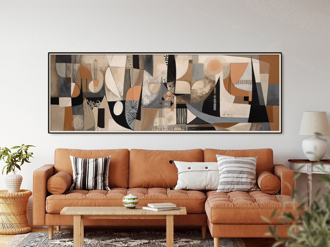 Long Horizontal Abstract Wall Art, Mid Century Modern Panoramic