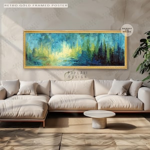 Toile encadrée verte et bleue marine : décoration murale horizontale panoramique