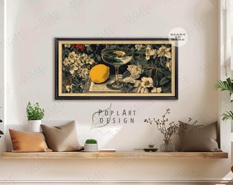 Vintage Zitronen-Cocktail Kunst: Horizontale botanische gerahmte Leinwand