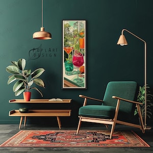 Jugendstil Cocktail Wandkunst: Lange Schmal Bunte Sommer Drinks auf Leinwand gerahmt Bild 3
