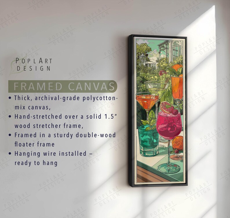 Jugendstil Cocktail Wandkunst: Lange Schmal Bunte Sommer Drinks auf Leinwand gerahmt Bild 11