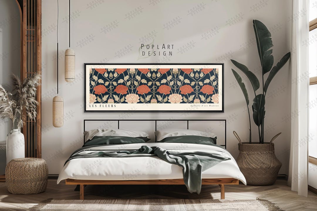 Art Nouveau Floral Canvas Print: Long Panoramic Framed Wall Art - Etsy