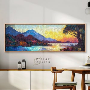 Framed Horizontal Wall Art, Panoramic Mid Century Modern Above Bed Decor, Large Long Wide Landscape Art, Modern Abstract Wall Art, Boho Art