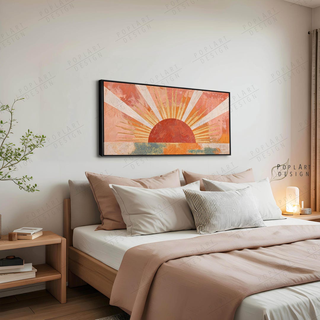 Mid Century Sun and Sea Wall Art: Terracotta and Beige Boho Sunburst ...