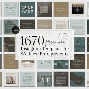 1670 minimalistic modern aesthetic Instagram Template Bundle for Wellbeing Coaches, Health Coaches, Wellness Entrepreneurs, Small Businesses
