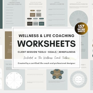 Life Coaching Arbeitsblätter für Trainer, Ziele setzen und Achtsamkeit (Canva Editierbar)