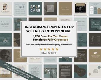 Modèles Instagram pour les entrepreneurs du bien-être | 1 670 publications sur les réseaux sociaux Canva pour les entraîneurs