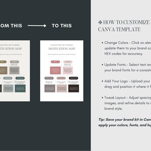 Editable business coaching worksheets for entrepreneurs, career coaches, and success mentors. Includes branding worksheets, business strategy planners, goal-tracking sheets, marketing templates, financial planning pages, and revenue goal worksheets. Designed for coaching businesses, consultants, and business coaches. Fully customizable Canva coaching templates. Digital instant download, perfect for structuring client coaching sessions.