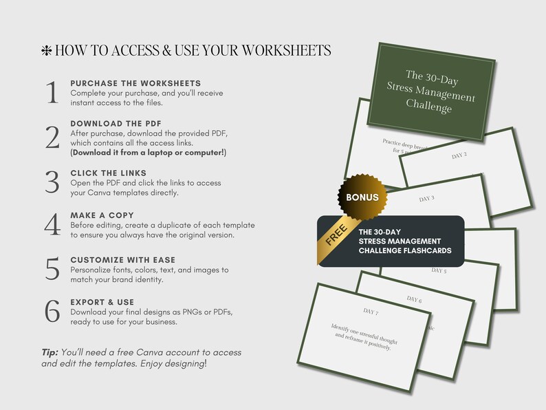 Premium wellness coaching worksheets for holistic health practitioners, life coaches, and wellness entrepreneurs. Includes breathwork exercises, meditation worksheets, mindfulness templates, self-care assessments, habit trackers, and gratitude journal pages. Designed for wellness coaches, yoga teachers, holistic therapists, and spiritual healers. Fully editable Canva templates. Instant digital download for print or online coaching.