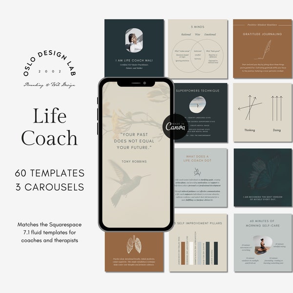 Coaching Business Instagram template Canva Life Coach Social Media Wellbeing Templates Mindset Coach Health Coach Wellness Coach Mindfulness