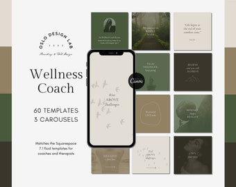 Coaching Business Instagram Canva Templates for Wellbeing Coaches in Aesthetic Green Earth Tones Wellness Coaches, Life Coaches, Mindfulness