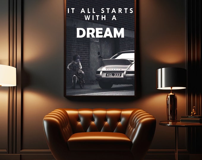 "It All Starts With A Dream Motivierende Wandkunst Leinwanddruck Büro Dekor Entrepreneur Zitat Inspirierendes Kind gerahmtes Poster Motivationskunst."
