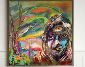 "Original Acrylgemälde: ""The Guardian"" - zeitgenössische Boho-Wandkunst."