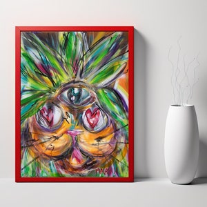 Original modern art, 18x24 cat painting, cat original painting, one of a kind artwork, mystic vibrant colorful, street art ready to hang