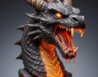 3D Printable Lava Dragon Bust: Fantasy Sculpture STL File (Digital Download