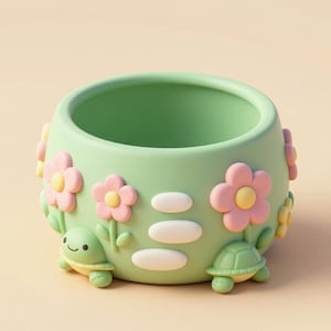 Kawaii Sköldpadda Planter STL – Söt Blomkruka Digital Nedladdning