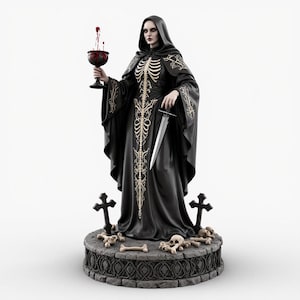 Dark Priestess STL | Gothic Vampire Sorceress with Blood Chalice 3D Printable Statue