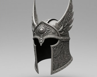 3D Printable Winged Helmet: Sun Warrior Armor STL File (Digital Download