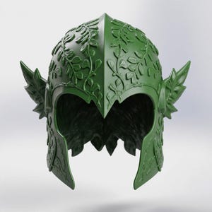Elf Warrior Helmet 3D Model: Leaf Engraved Armor STL File (Digital Download