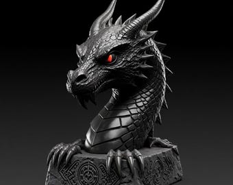 Dark Dragon Bust STL File | Gothic Black Fantasy Creature 3D Printable Sculpture Digital Download