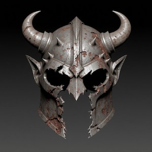 Broken Demon Helmet STL File | Dark Fantasy Horned Armor 3D Printable Model Digital Download for Cosplay and Gothic Display