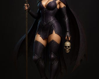 Plik STL Dark Sorceress: Model 3D gotyckiej Złej Królowej (pobranie cyfrowe)