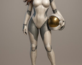 Astronaut Girl Figurine: Sci-Fi Statue 3D Printable Model (STL File)